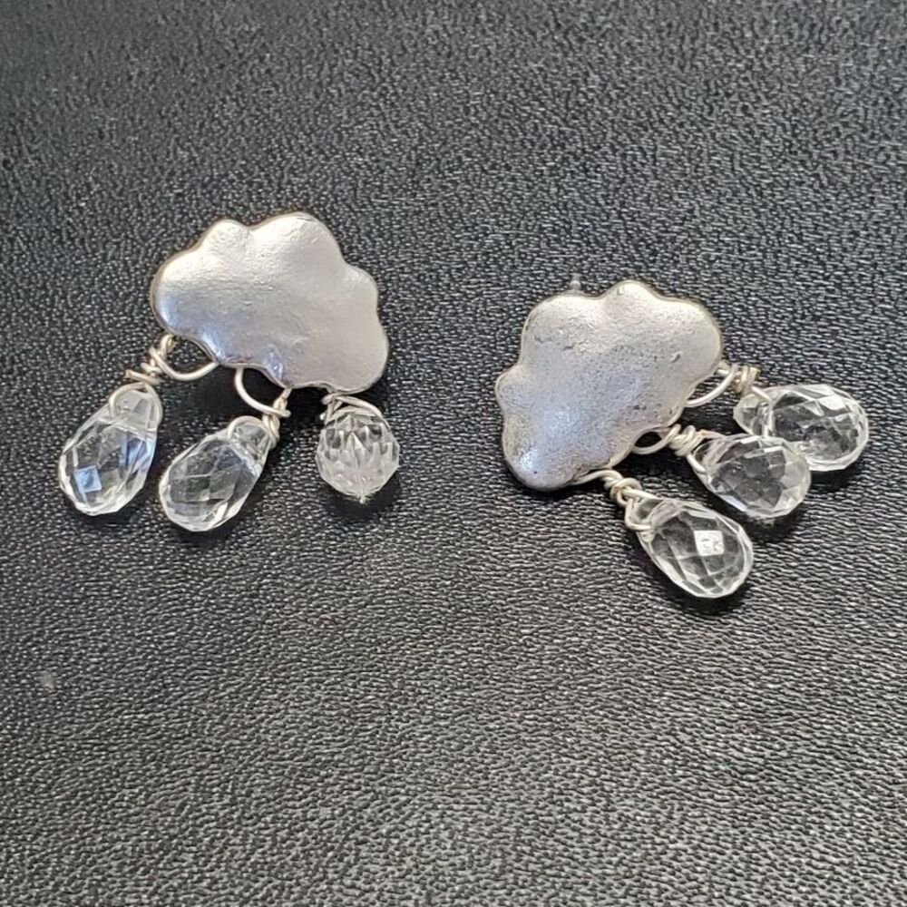 Silver tone raindrop cloud earrings clear - Picture 1 of 7